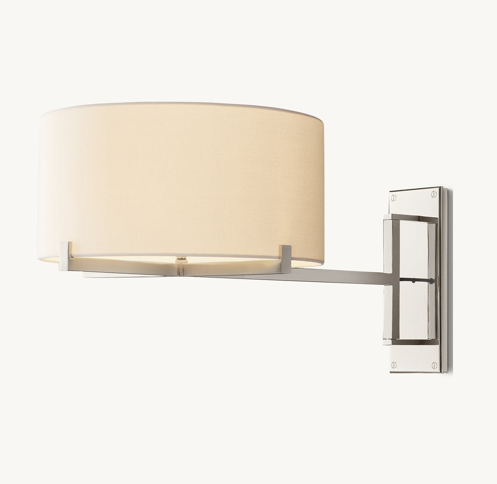 Linen Drum Swing-Arm Wall Light