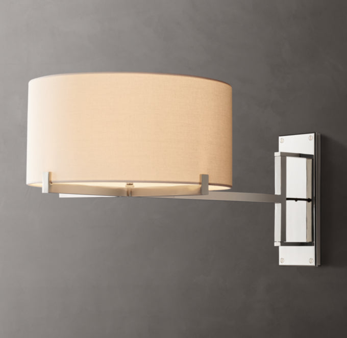 Linen Drum Swing-Arm Wall Light