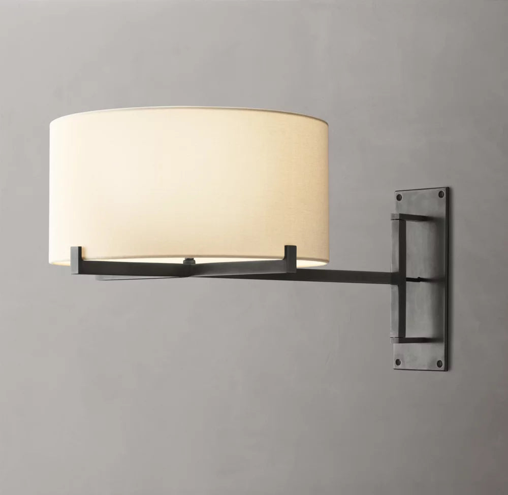 Linen Drum Swing-Arm Wall Light