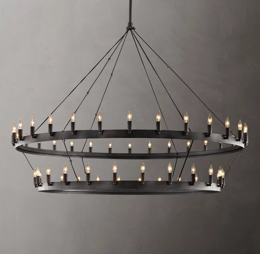 Monumental Forged Flame Tier Chandelier