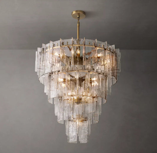 Monumental Rippled Glass Tiered Chandelier