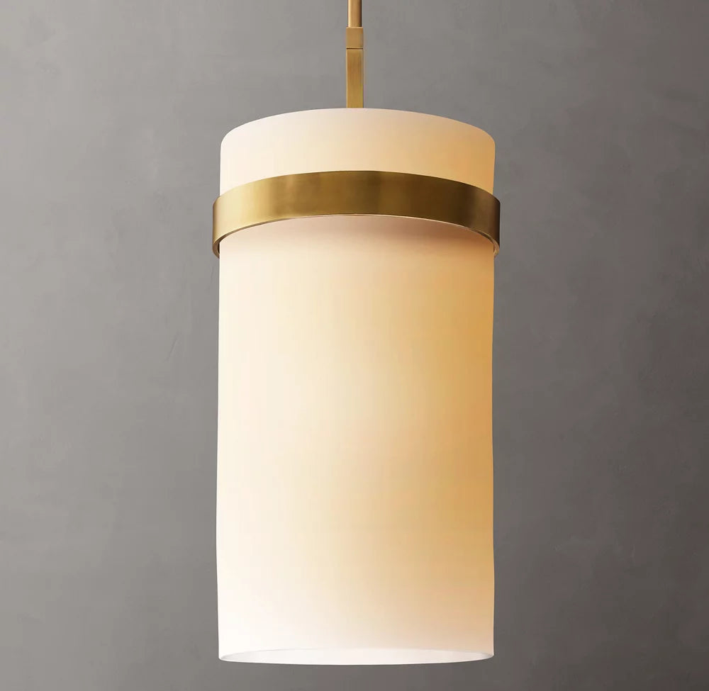 Mouthblown Milk Glass Column Pendant