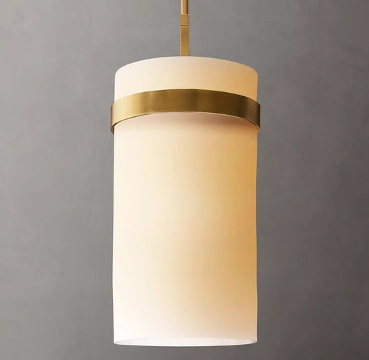 Mouthblown Milk Glass Column Pendant