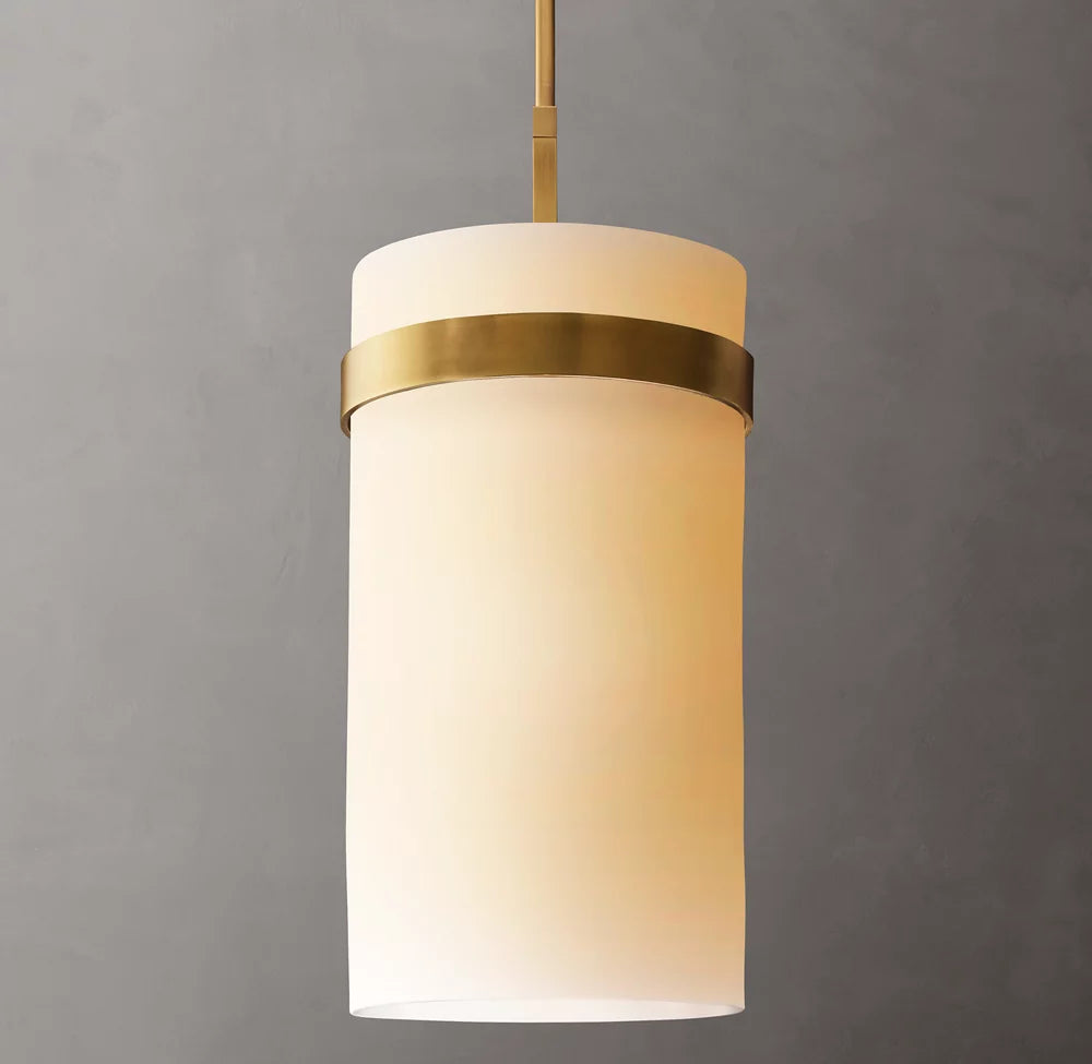 Mouthblown Milk Glass Column Pendant