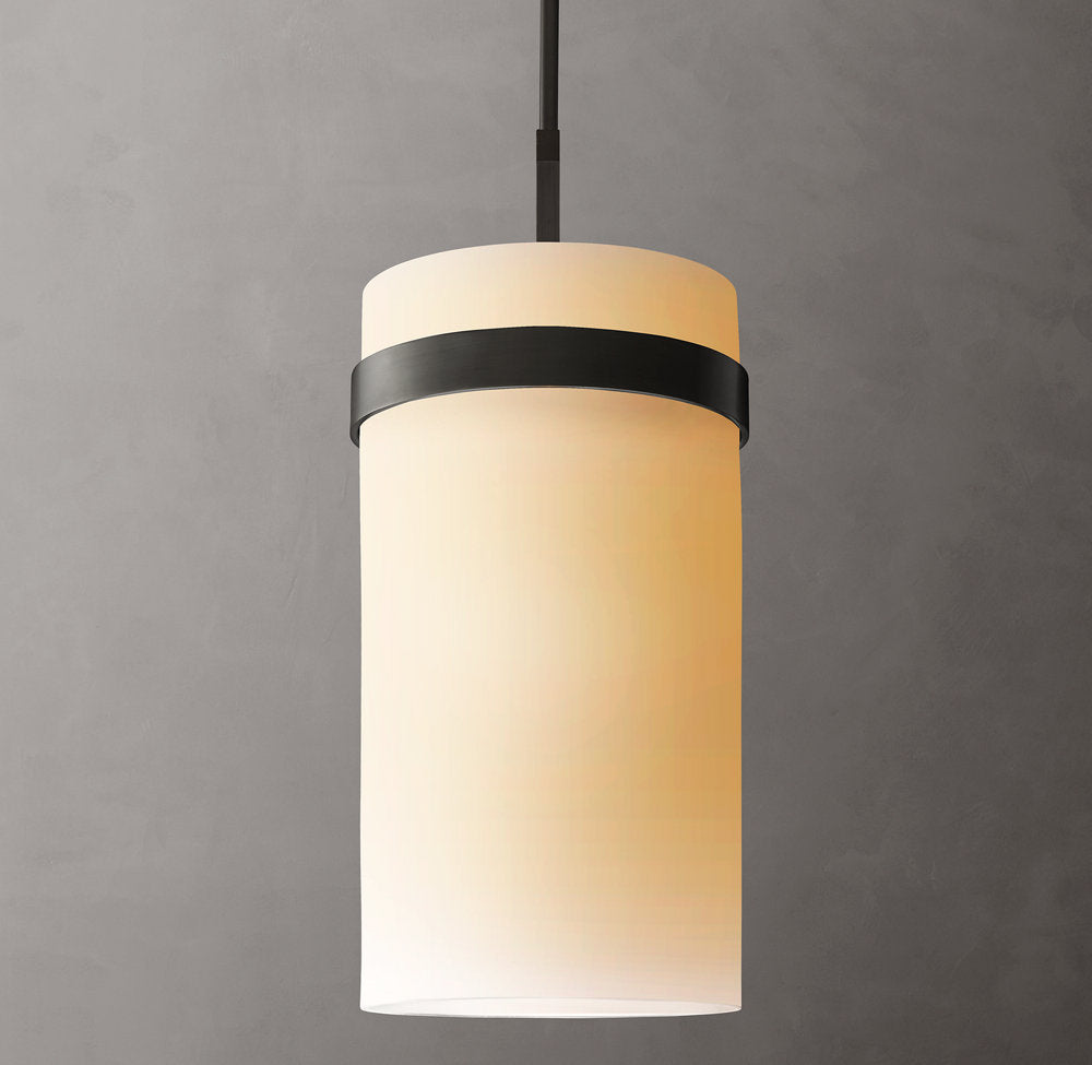 Mouthblown Milk Glass Column Pendant