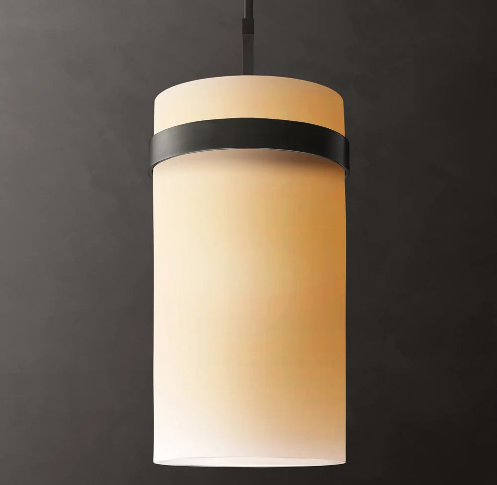 Mouthblown Milk Glass Column Pendant