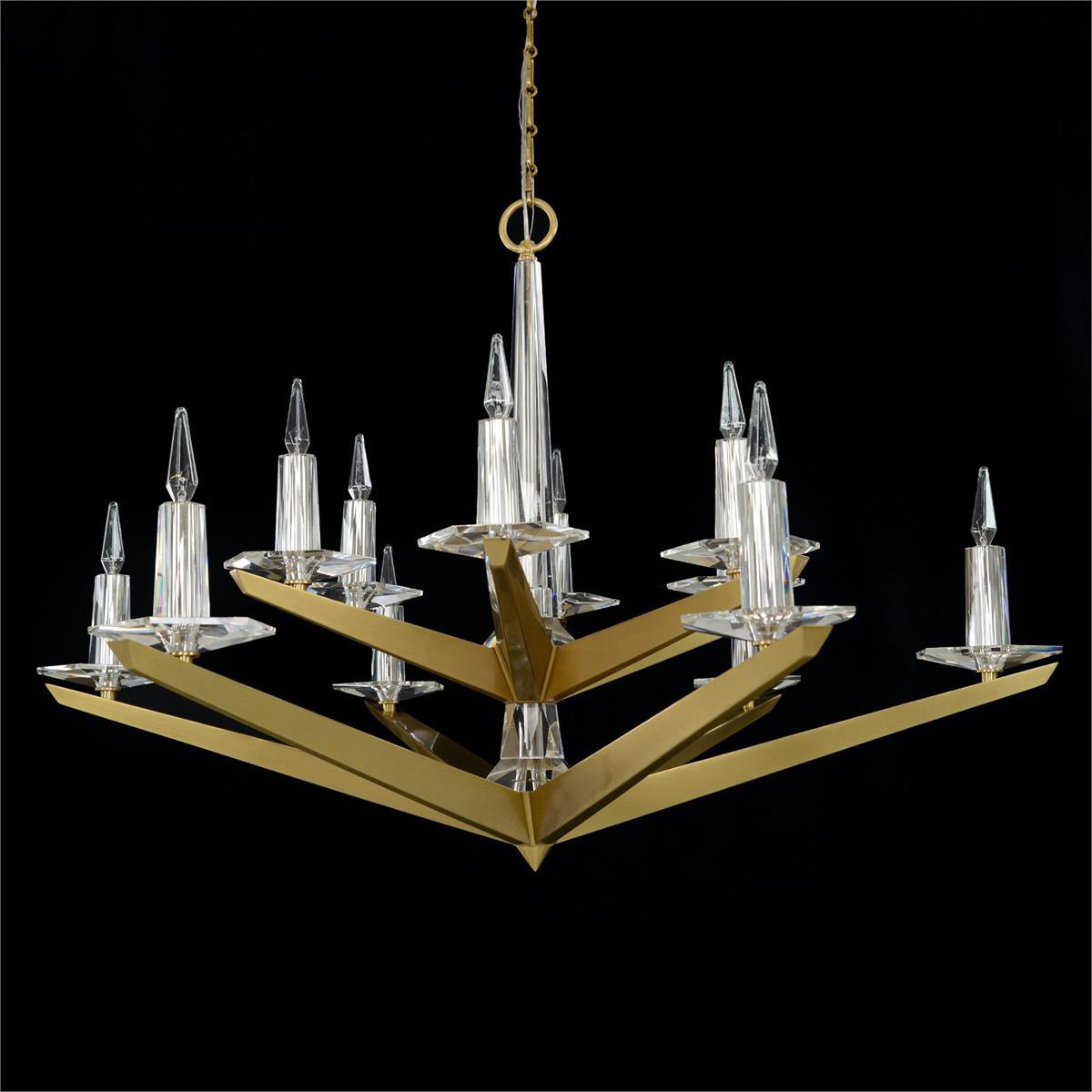 Natural Brass 12-Light Crystal Chandelier