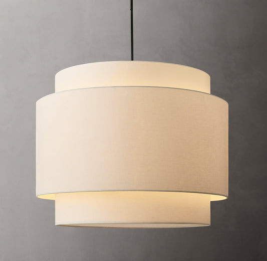 Natural Linen Tiered Drum Pendant