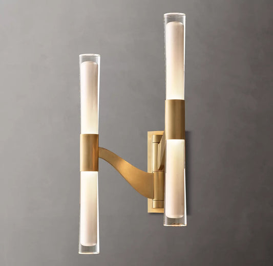 Pivoting Brass Etched Glass Double Sconce