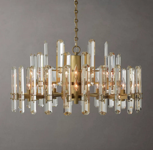 Polished K9 Prism Brass Ring Chandelier