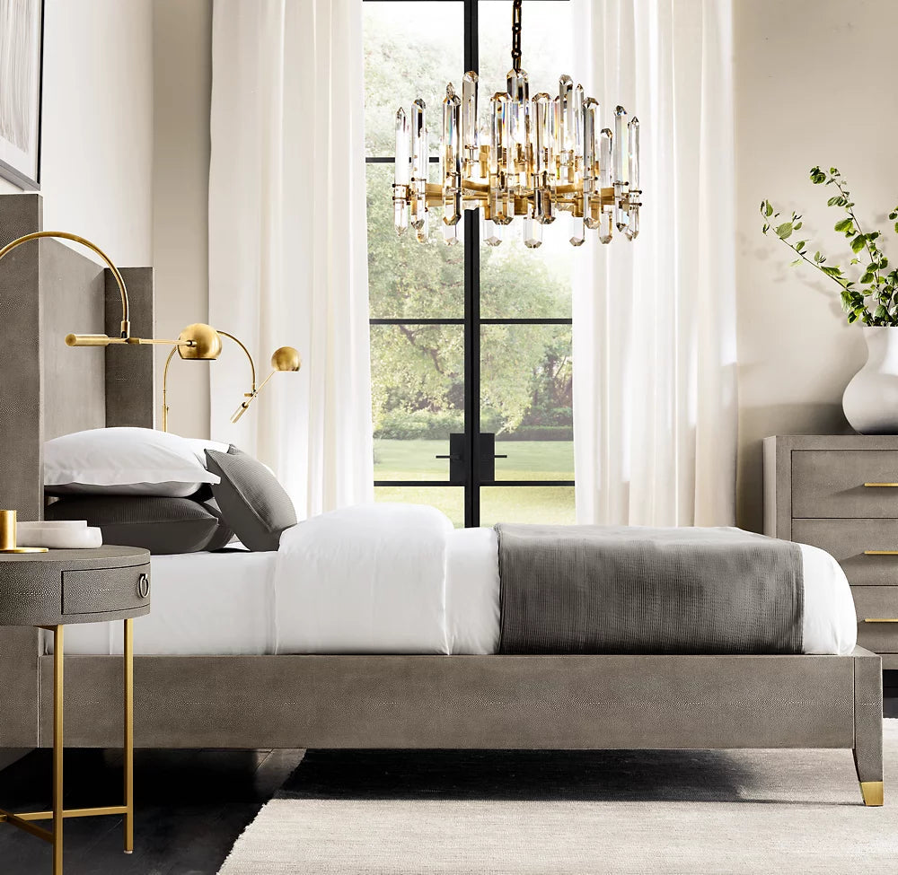 Polished K9 Prism Brass Ring Chandelier
