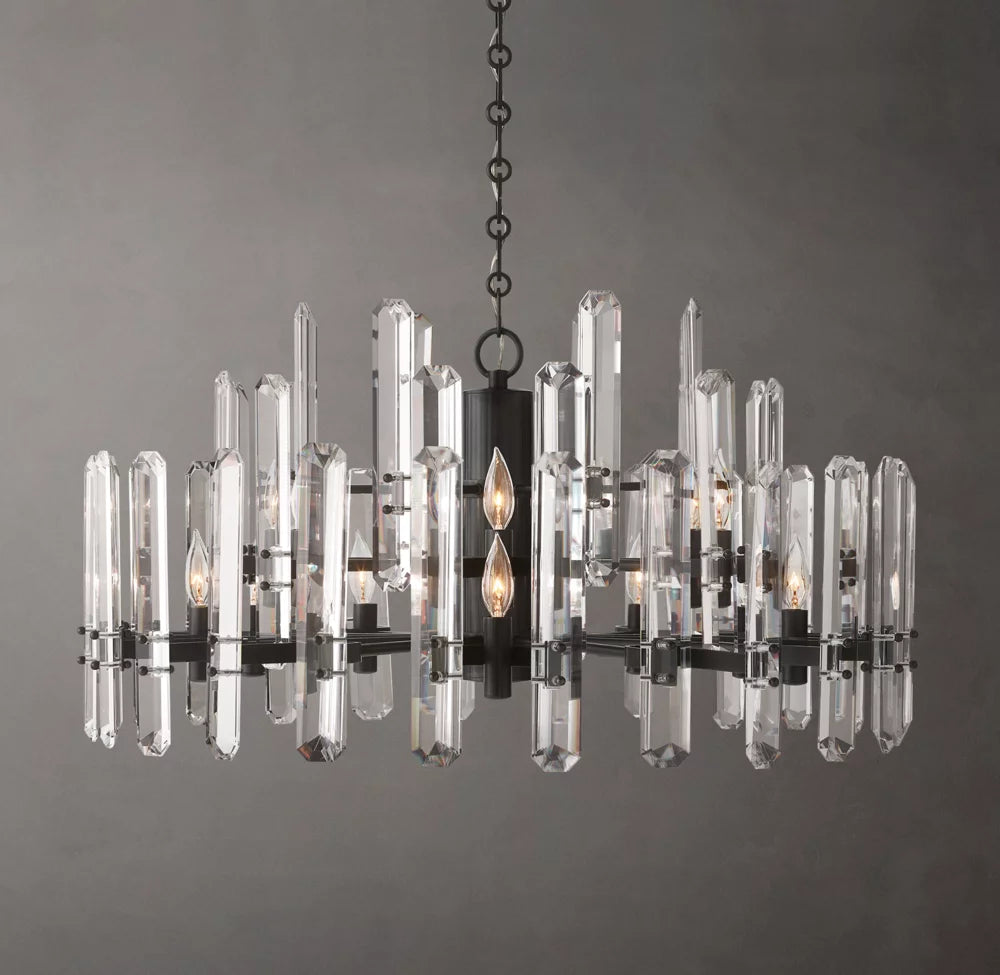 Polished K9 Prism Brass Ring Chandelier