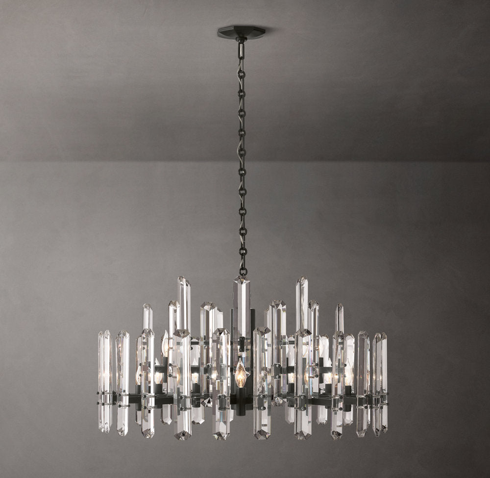 Polished K9 Prism Brass Ring Chandelier