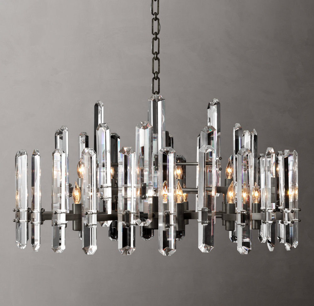 Polished K9 Prism Brass Ring Chandelier