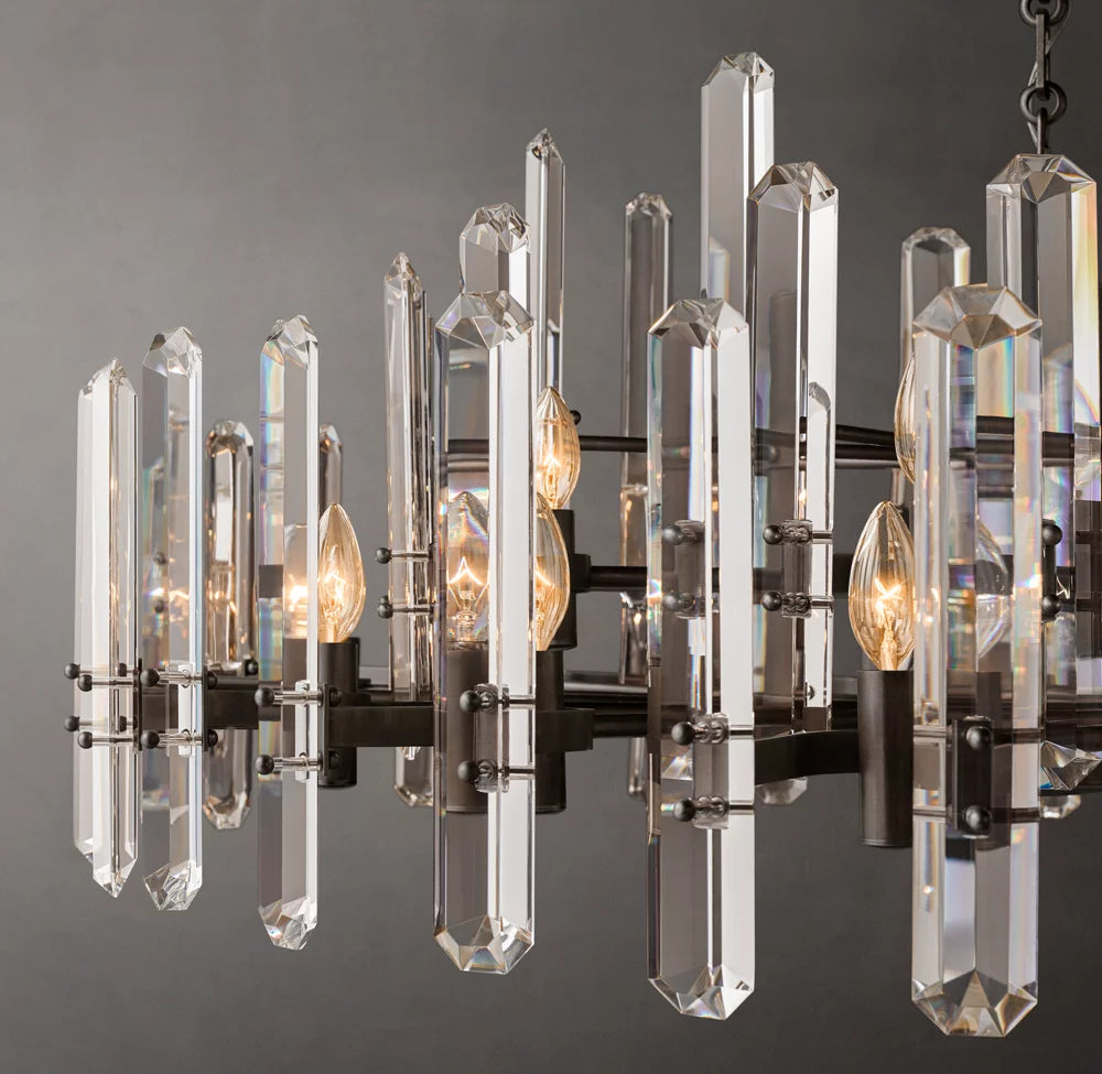 Polished K9 Prism Brass Ring Chandelier