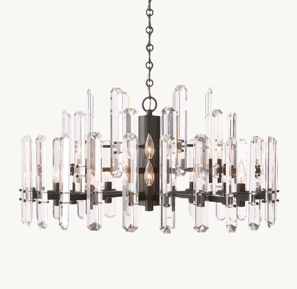 Polished K9 Prism Brass Ring Chandelier