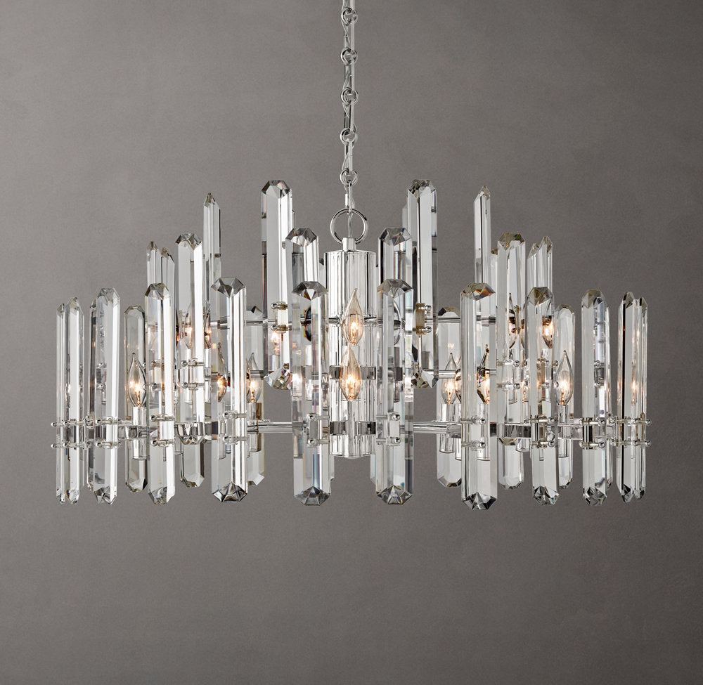 Polished K9 Prism Brass Ring Chandelier