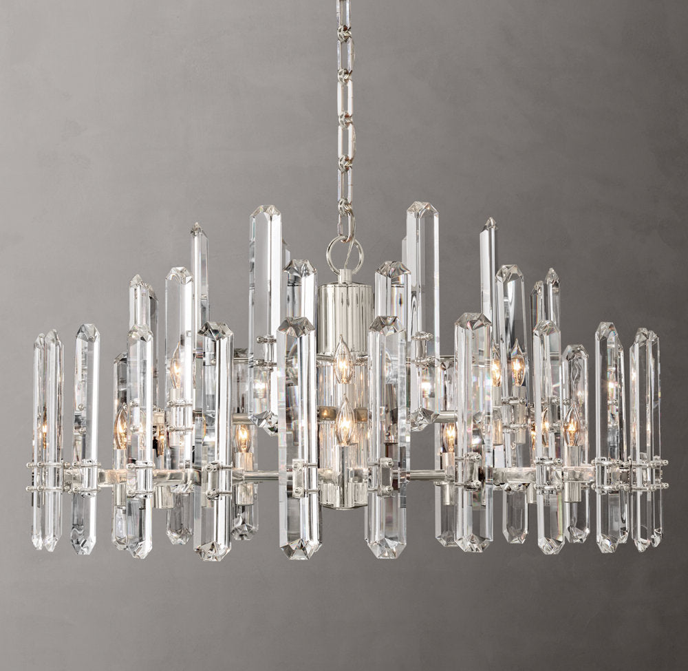 Polished K9 Prism Brass Ring Chandelier