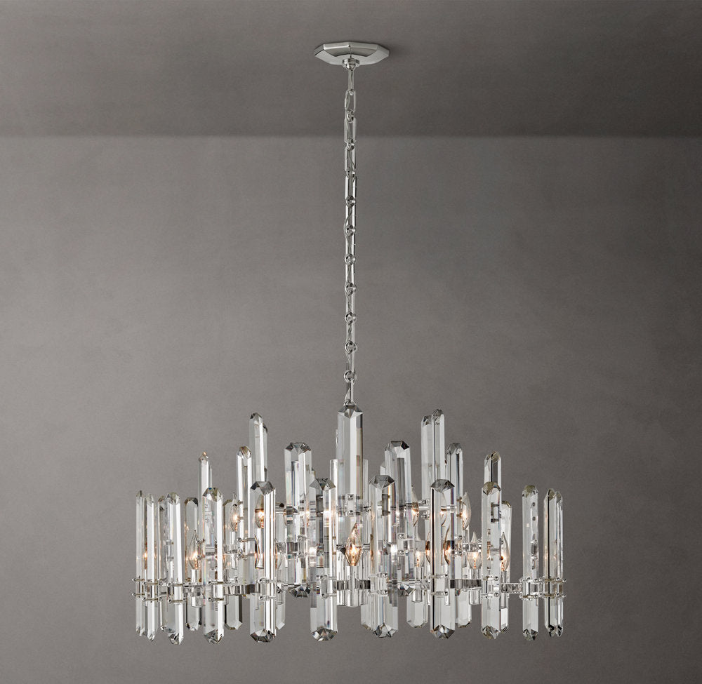 Polished K9 Prism Brass Ring Chandelier