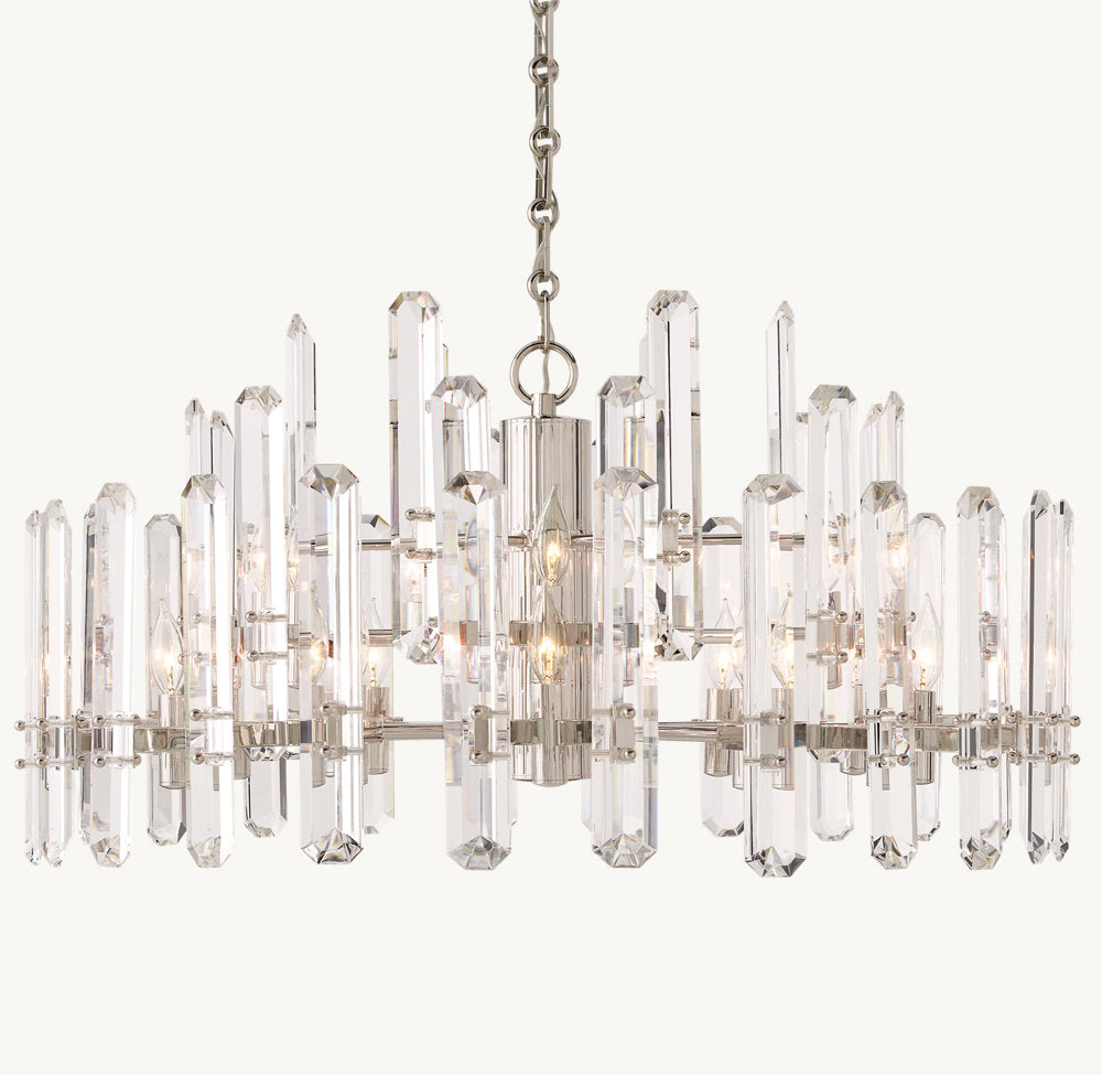 Polished K9 Prism Brass Ring Chandelier