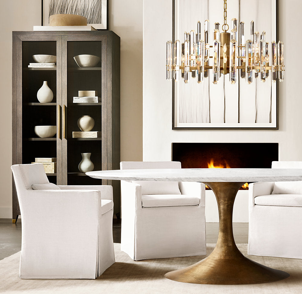 Polished K9 Prism Brass Ring Chandelier
