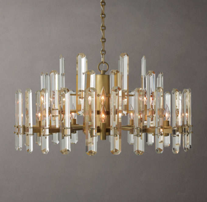 Polished K9 Prism Brass Ring Chandelier