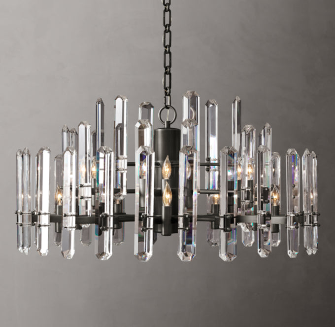 Polished K9 Prism Brass Ring Chandelier