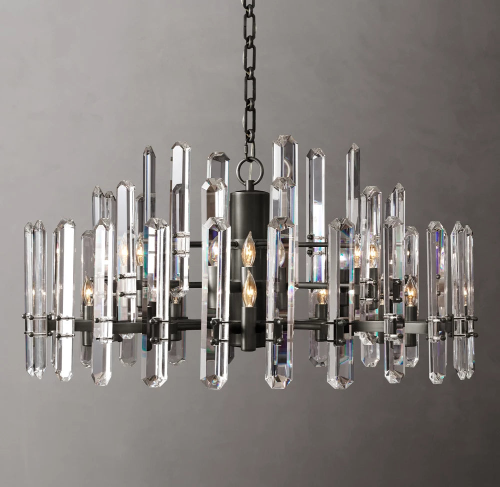 Polished K9 Prism Brass Ring Chandelier