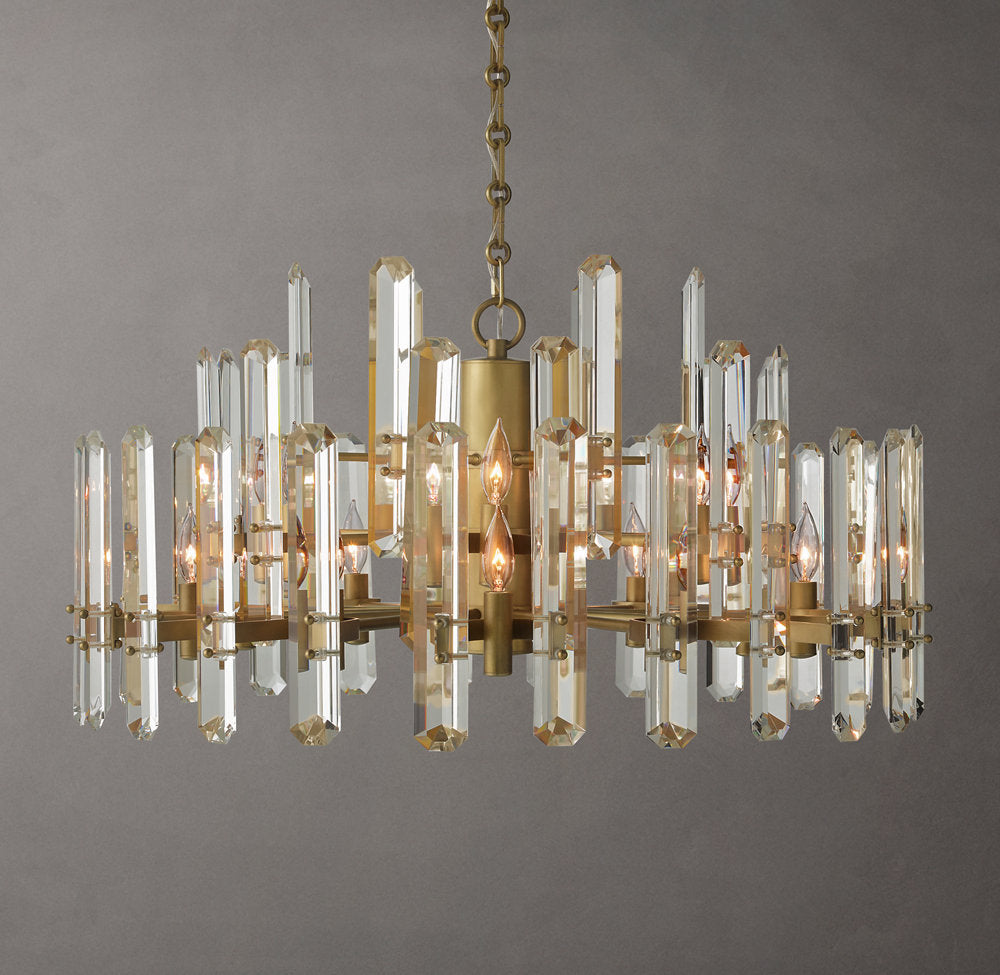 Polished K9 Prism Brass Ring Chandelier
