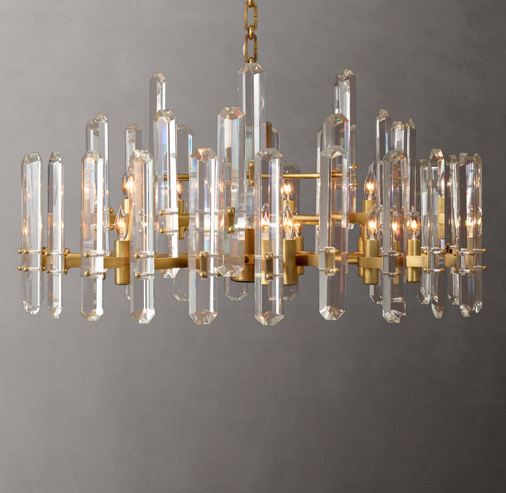 Polished K9 Prism Brass Ring Chandelier