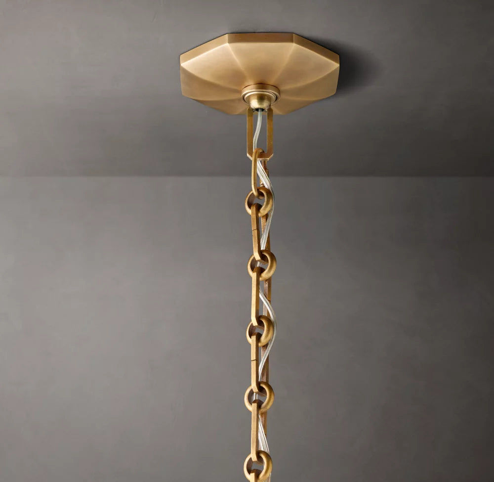 Polished K9 Prism Brass Ring Chandelier