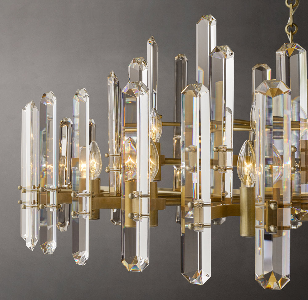 Polished K9 Prism Brass Ring Chandelier