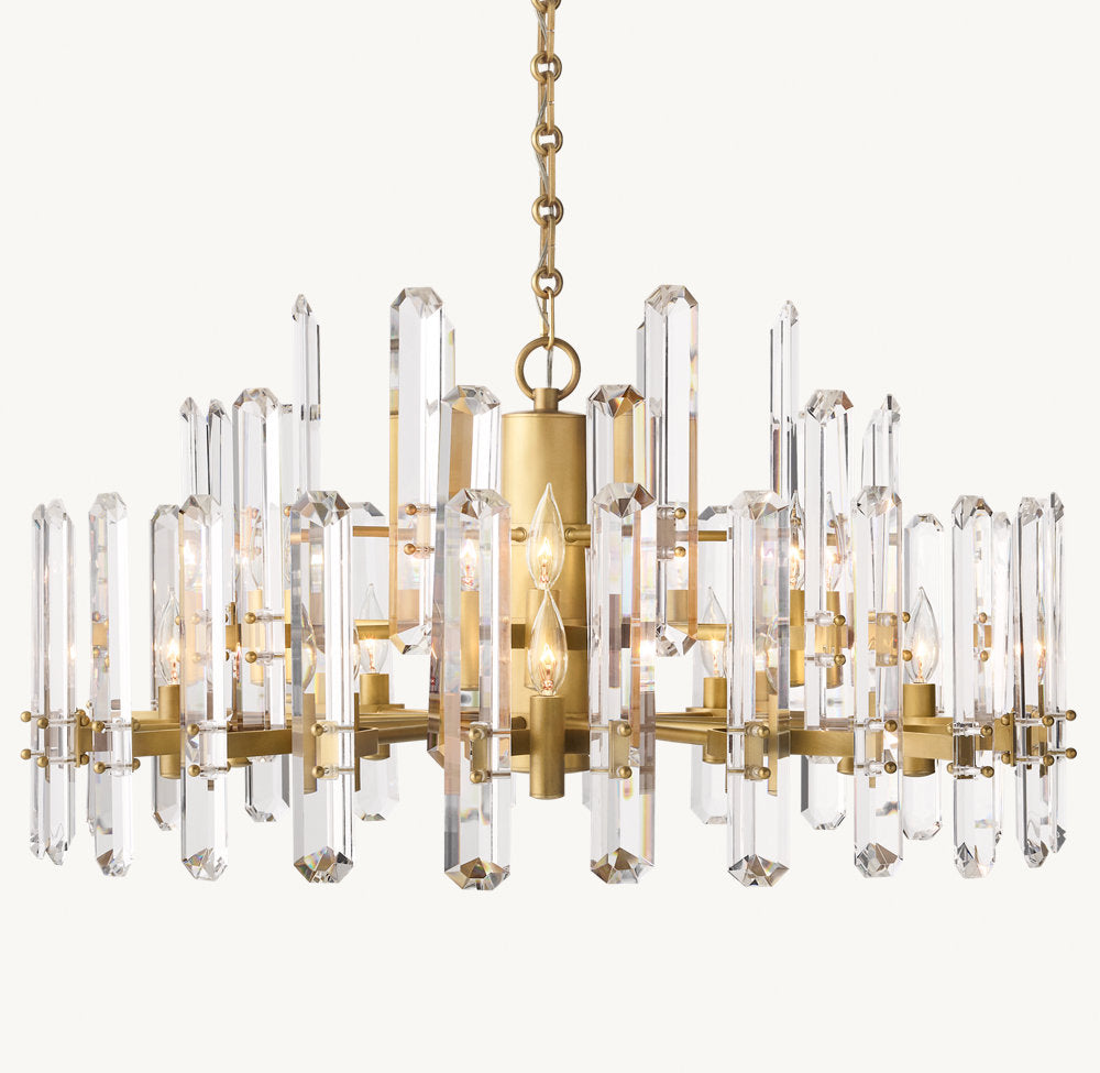 Polished K9 Prism Brass Ring Chandelier