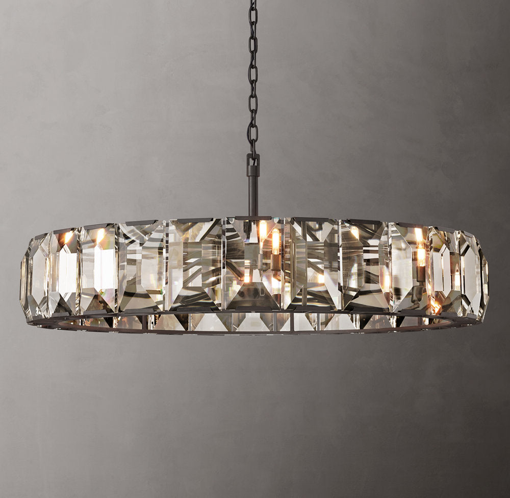 Rectangular Crystal Prism Drum Chandelier