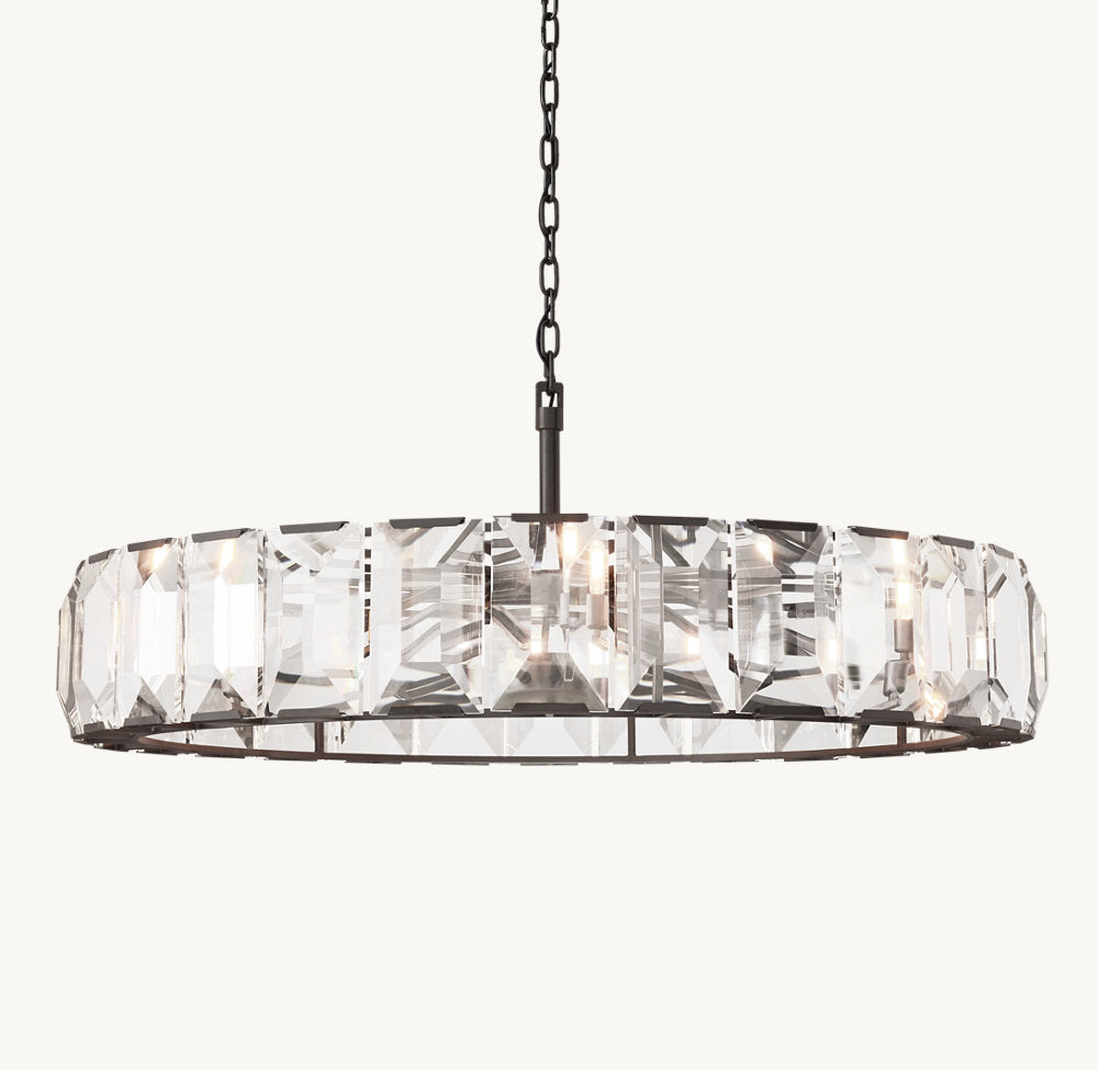 Rectangular Crystal Prism Drum Chandelier