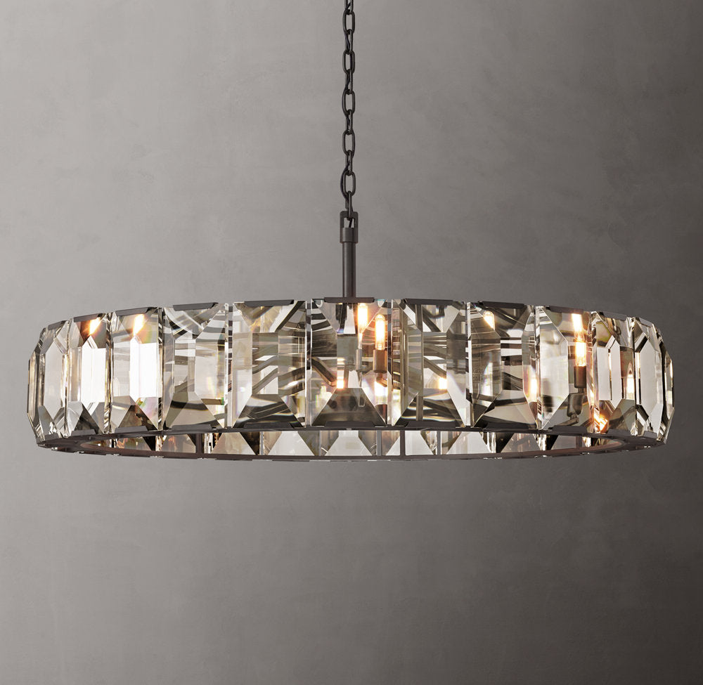 Rectangular Crystal Prism Drum Chandelier