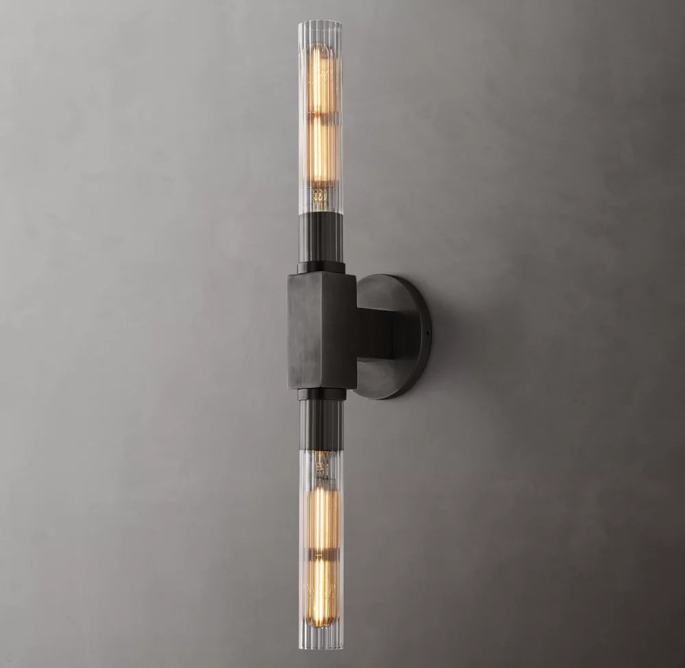 Ribbed Borosilicate Brass Bar Sconce