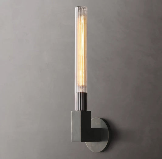Ribbed Borosilicate Outdoor Column Sconce