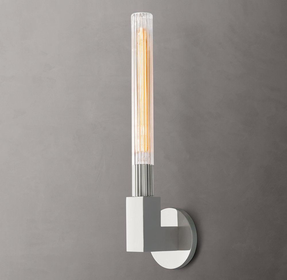 Ribbed Borosilicate Outdoor Column Sconce