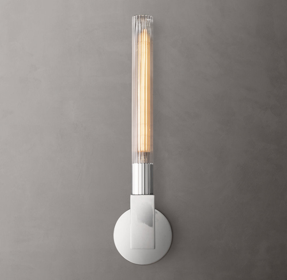 Ribbed Borosilicate Outdoor Column Sconce