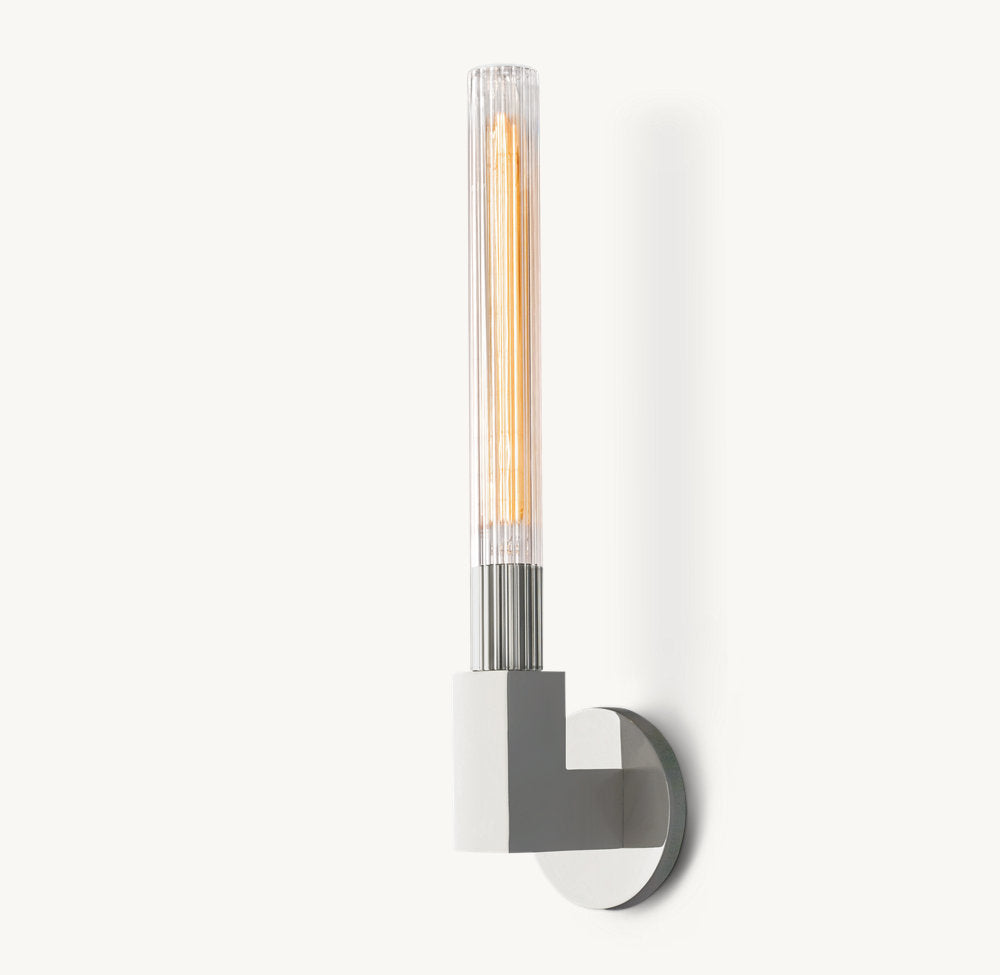 Ribbed Borosilicate Outdoor Column Sconce
