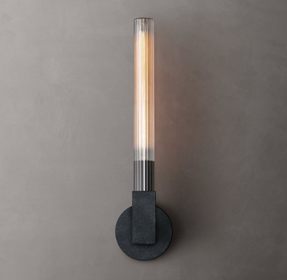Ribbed Borosilicate Outdoor Column Sconce