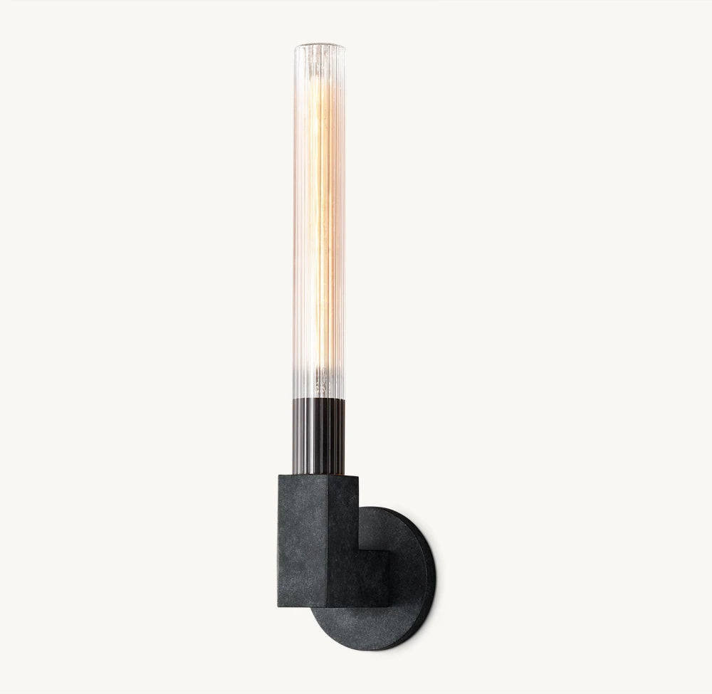 Ribbed Borosilicate Outdoor Column Sconce