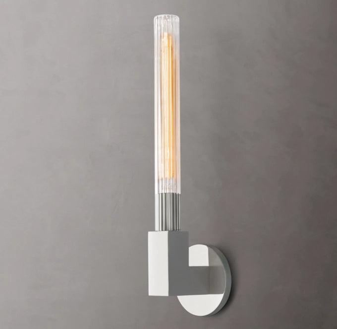 Ribbed Borosilicate Outdoor Column Sconce