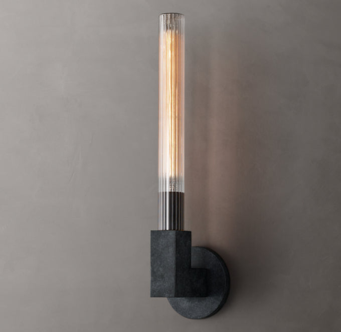 Ribbed Borosilicate Outdoor Column Sconce