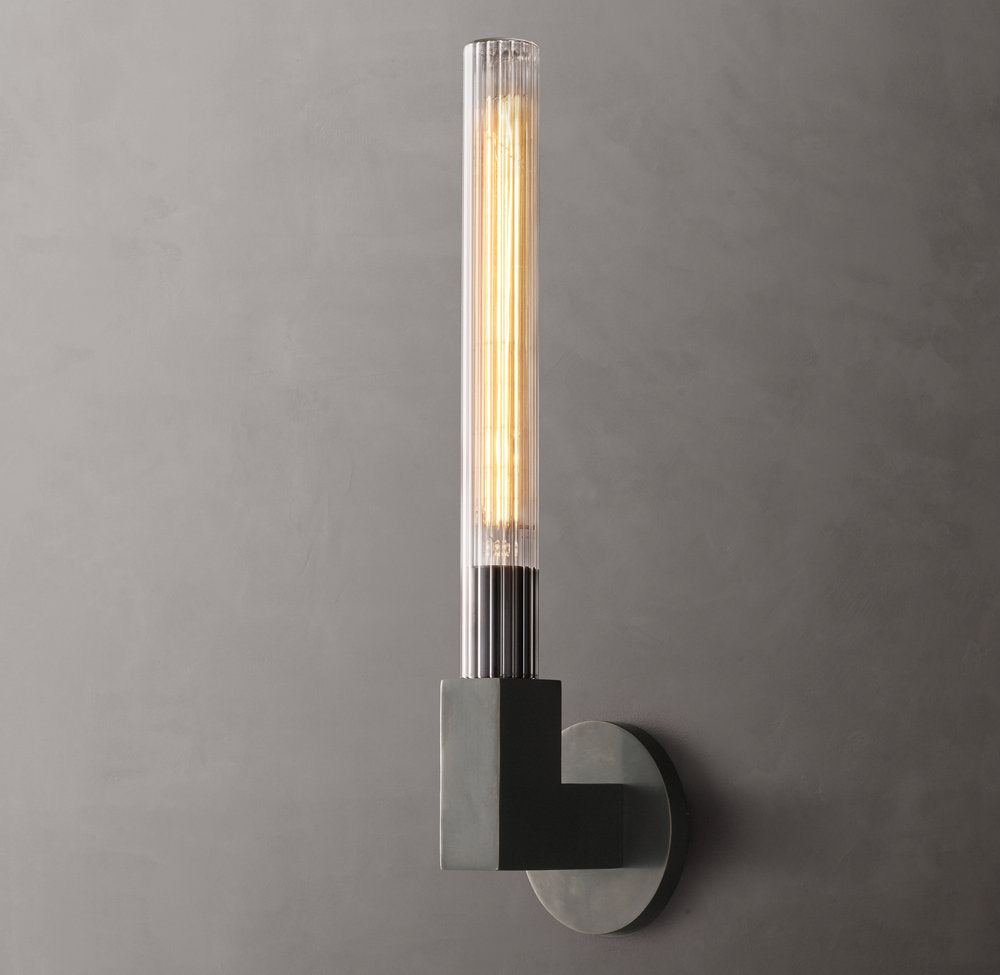 Ribbed Borosilicate Outdoor Column Sconce