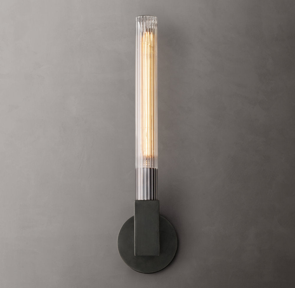 Ribbed Borosilicate Outdoor Column Sconce