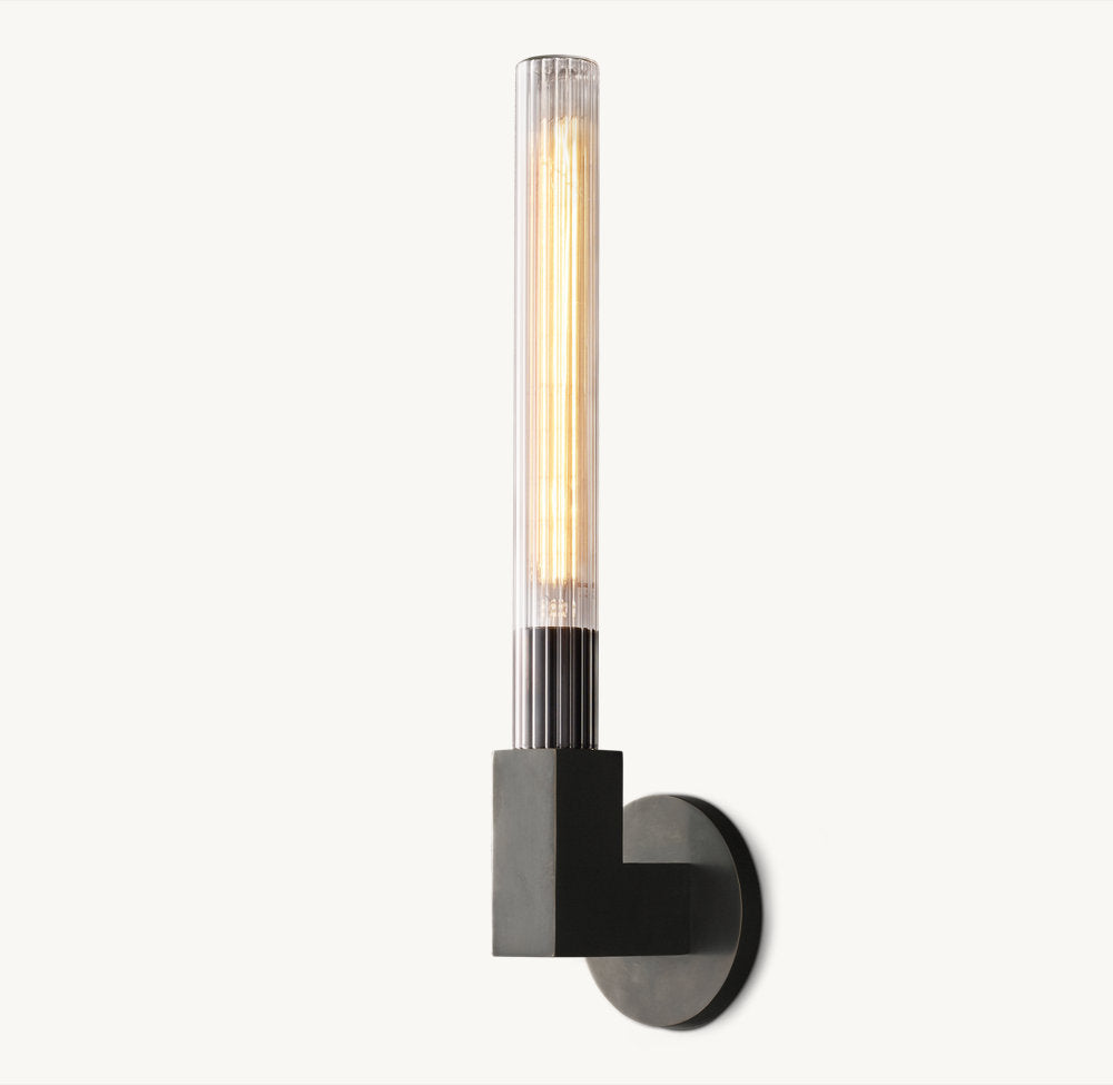 Ribbed Borosilicate Outdoor Column Sconce