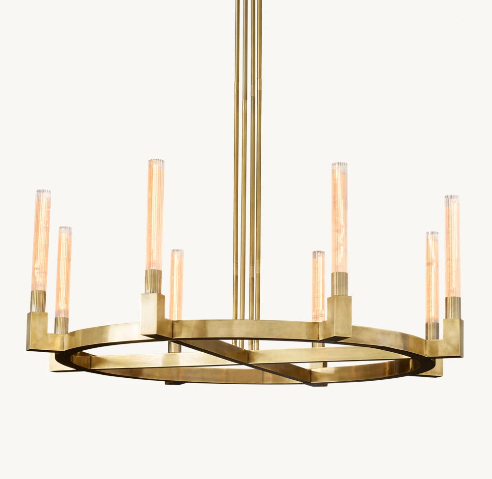 Ribbed Glass Brass Halo Chandelier