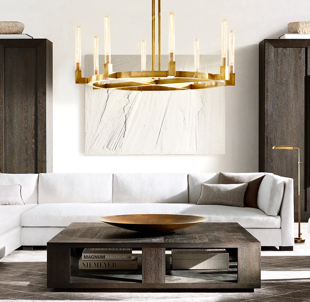 Ribbed Glass Brass Halo Chandelier